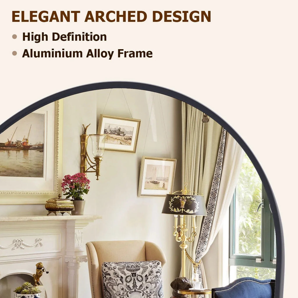 Arched Full-Length Floor Mirror – Black