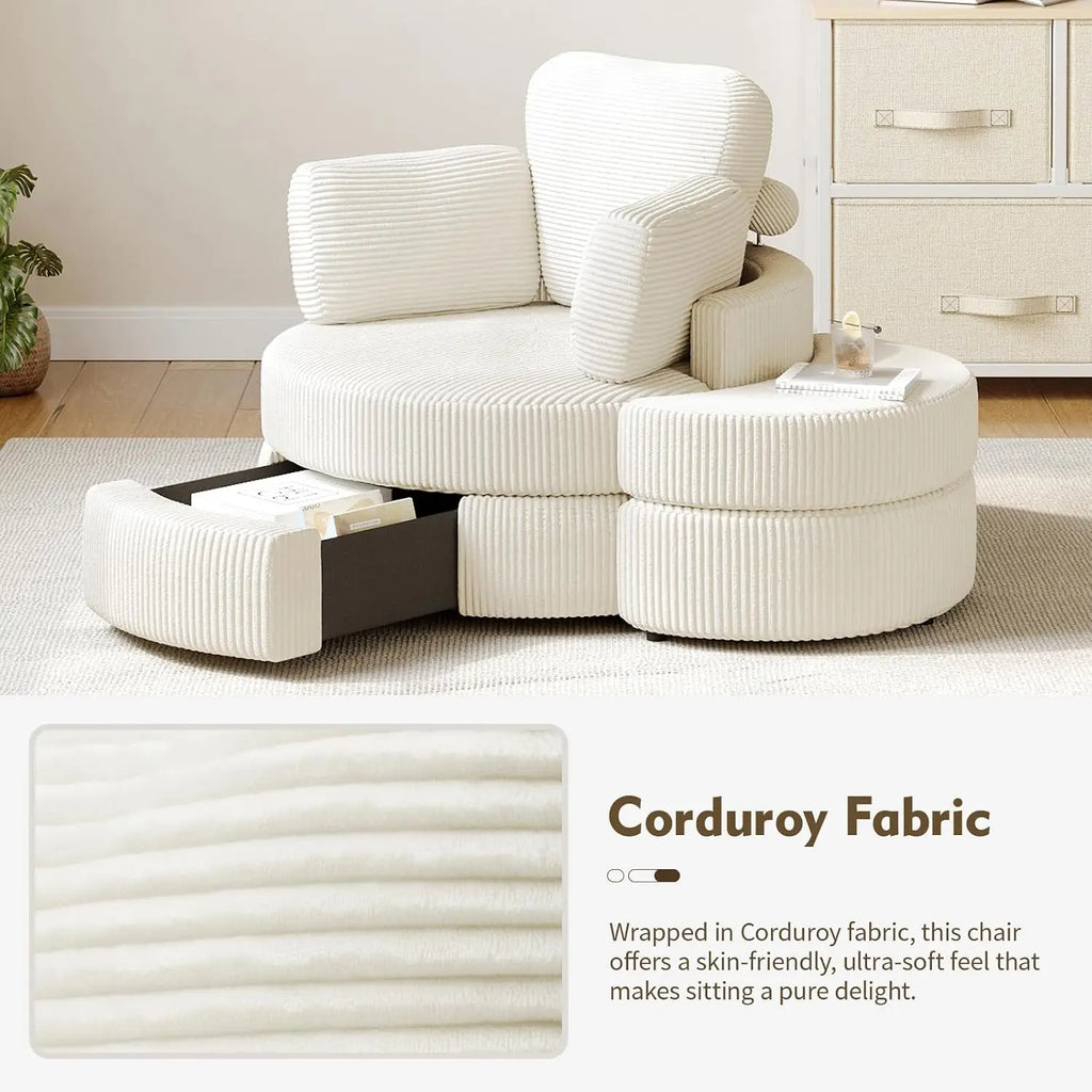 Swivel Barrel Chair with Ottoman & Storage