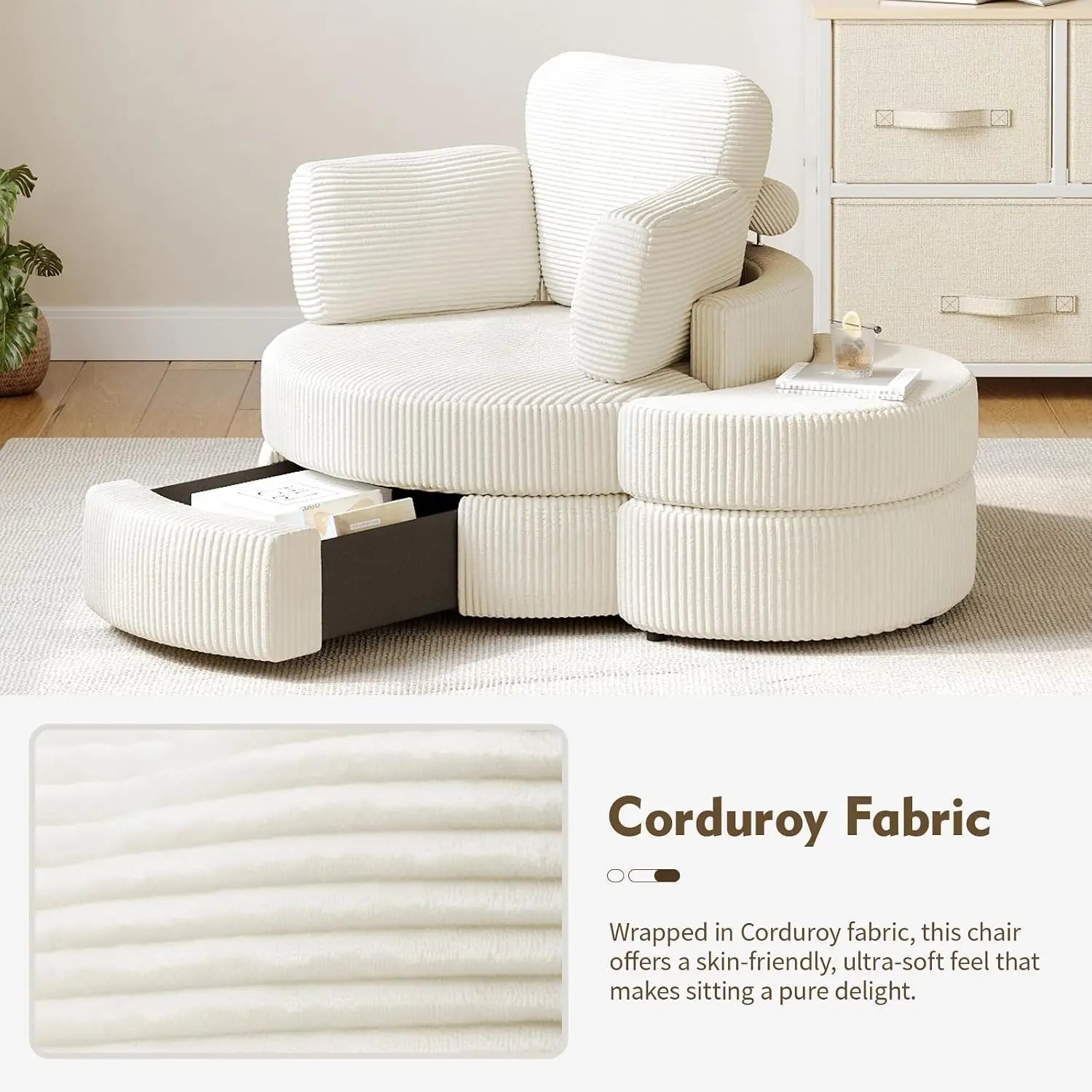Swivel Barrel Chair with Ottoman & Storage