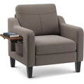 Linen Upholstered Armchair with Folding Table