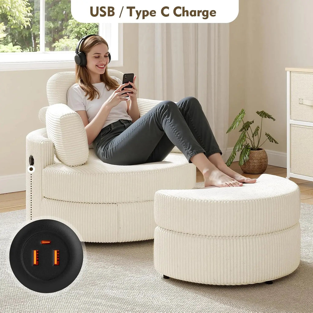 Swivel Barrel Chair with Ottoman & Storage