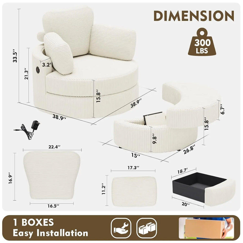 Swivel Barrel Chair with Ottoman & Storage
