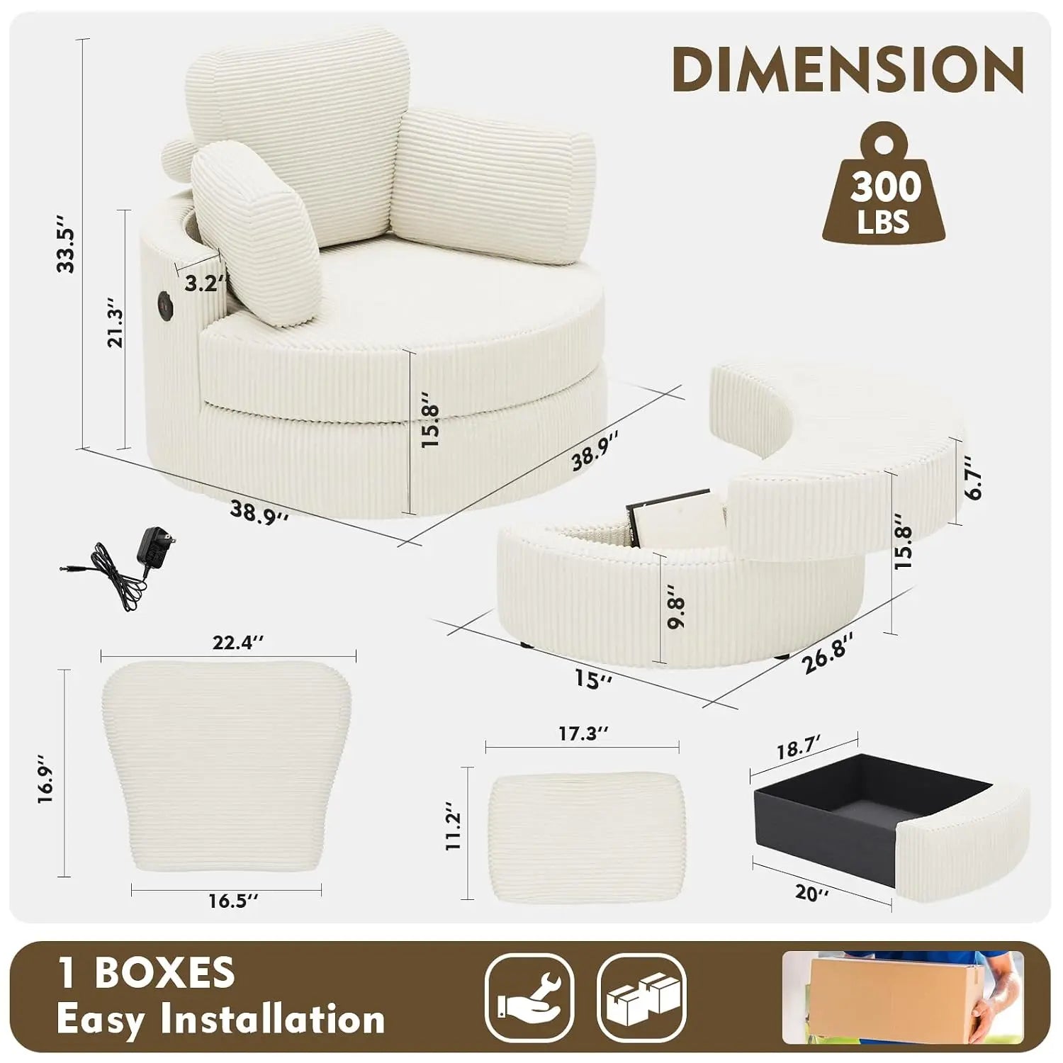 Swivel Barrel Chair with Ottoman & Storage