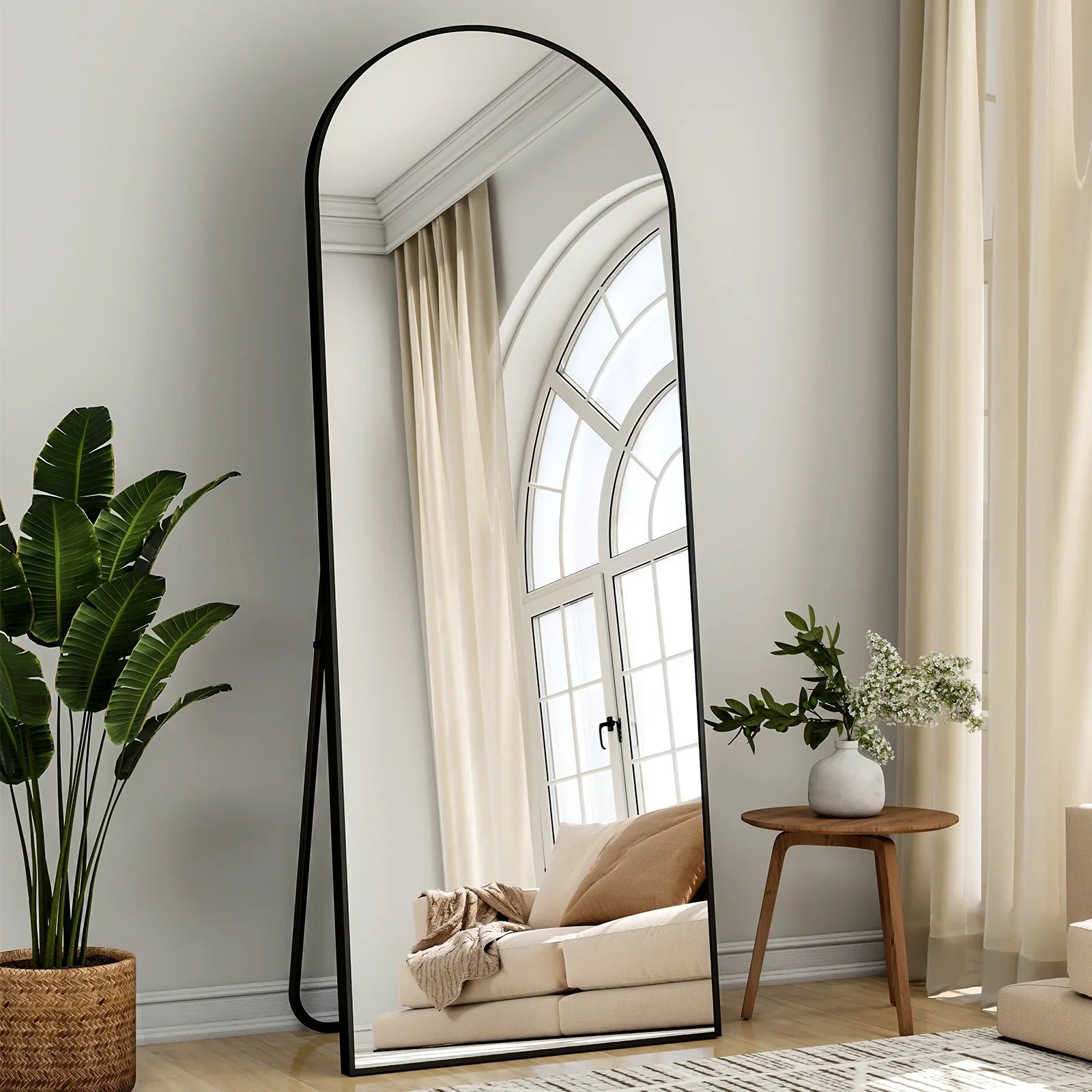 Arched Full-Length Floor Mirror – Black