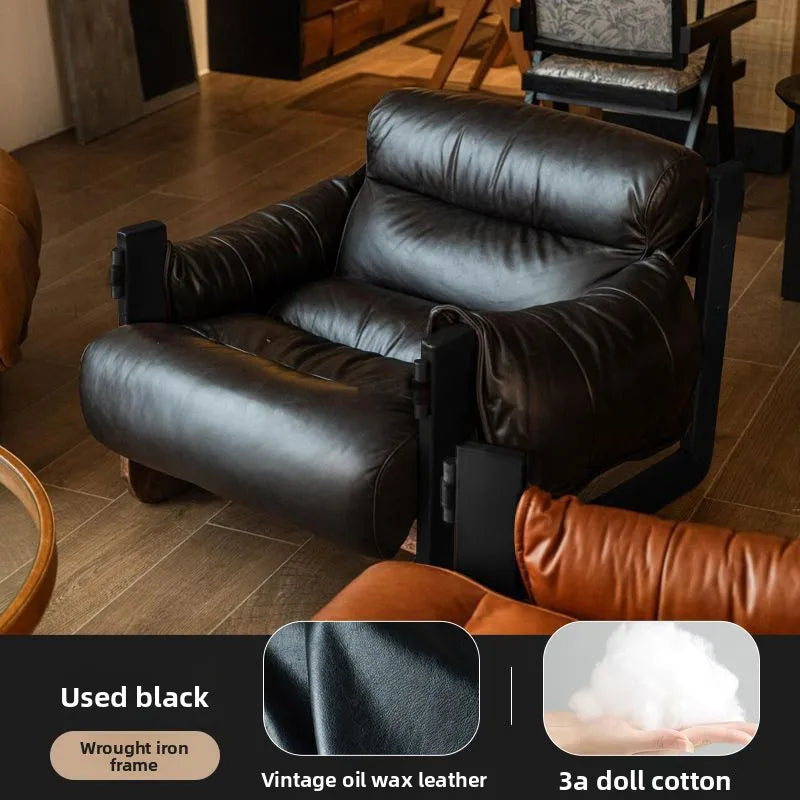 Italian Leather Lounge Sofa Chair