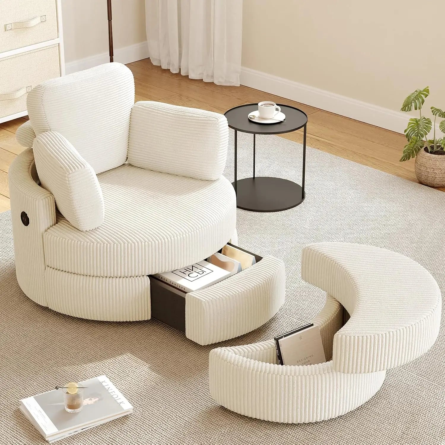 Swivel Barrel Chair with Ottoman & Storage