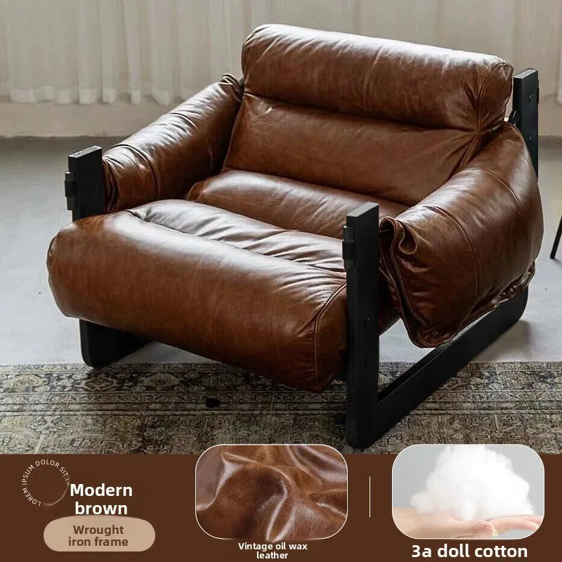 Italian Leather Lounge Sofa Chair