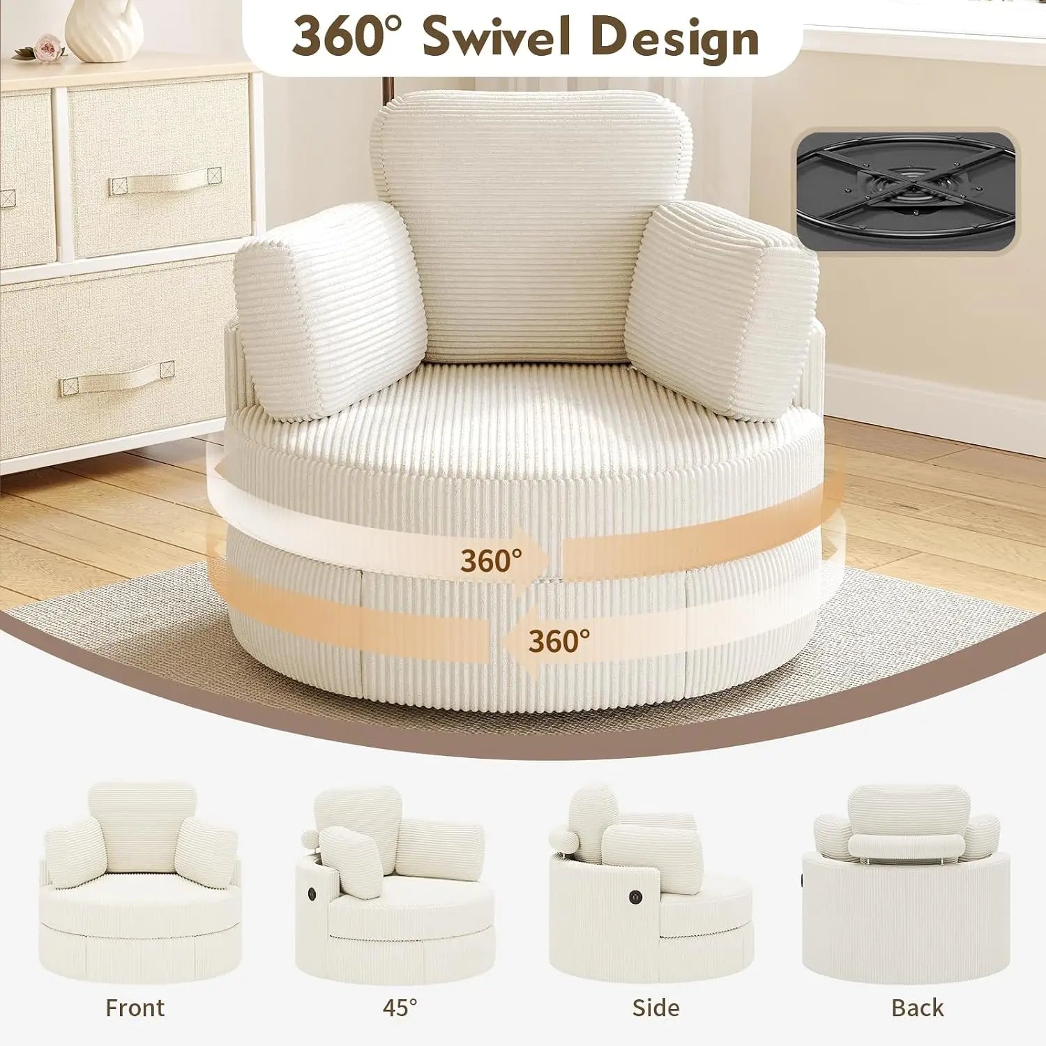 Swivel Barrel Chair with Ottoman & Storage