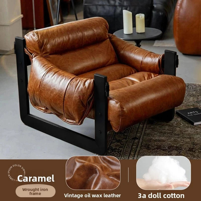 Italian Leather Lounge Sofa Chair