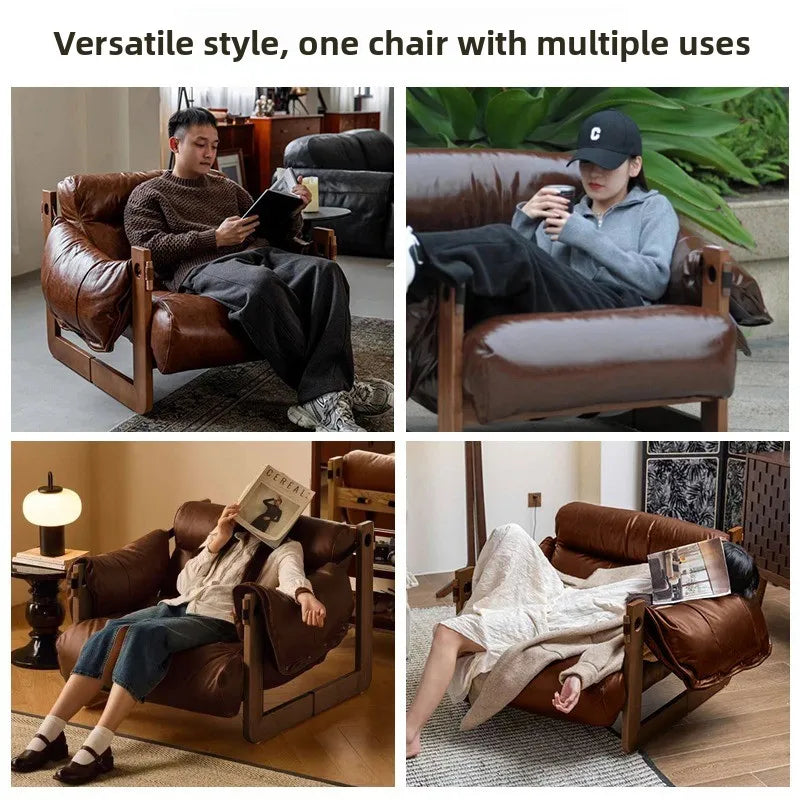 Italian Leather Lounge Sofa Chair