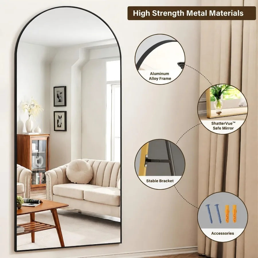 71"x 26.2" Arched Full Length Mirror Full Body Floor Mirrors Black