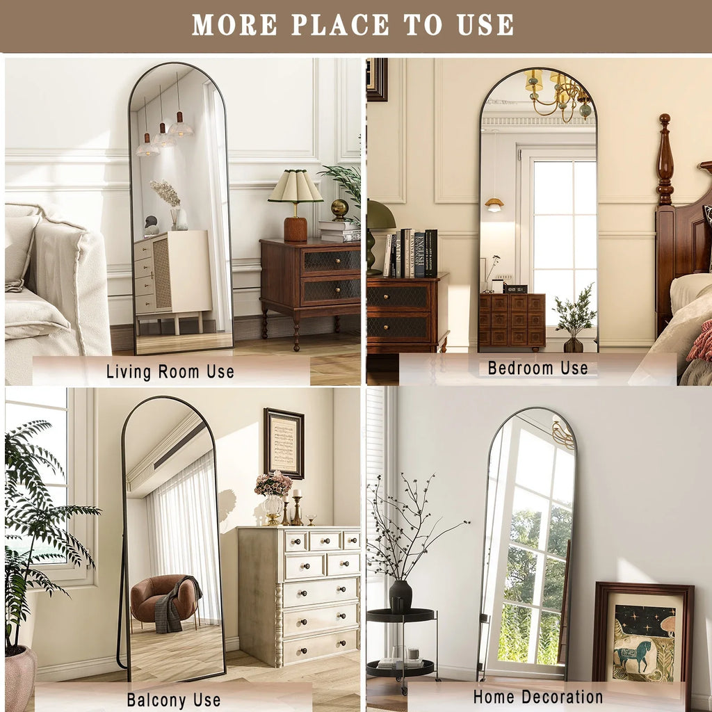 Arched Full-Length Floor Mirror – Black