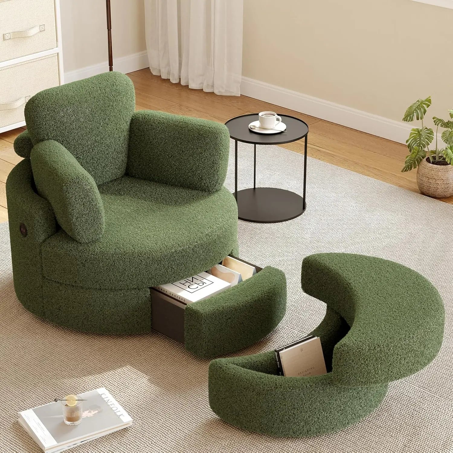 Swivel Barrel Chair with Ottoman & Storage