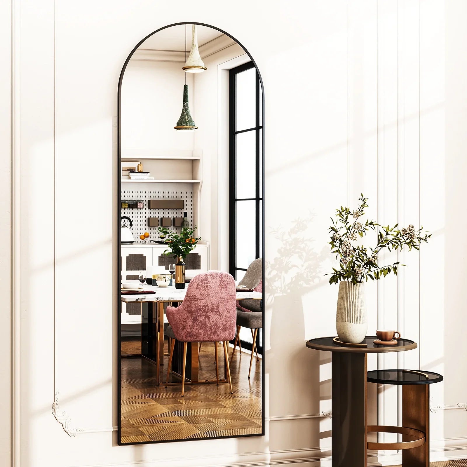 Arched Full-Length Floor Mirror – Black