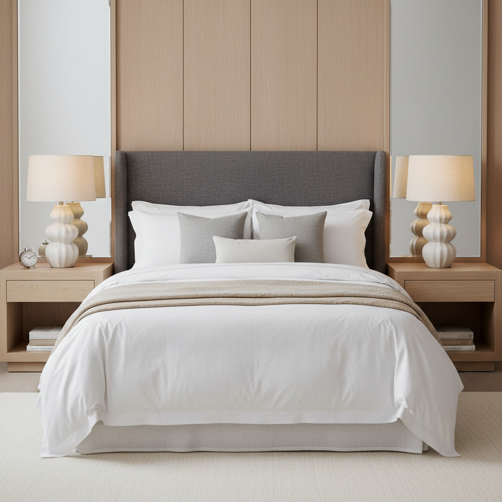 Pair of matching ceramic table lamps in luxury bedroom styling