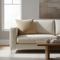 Linen throw pillow on a minimalist sofa with natural light