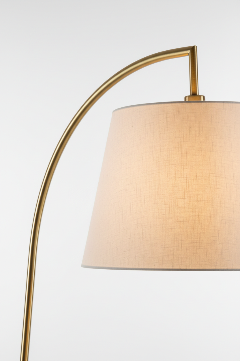 Nordic arc floor lamp close-up detail shot